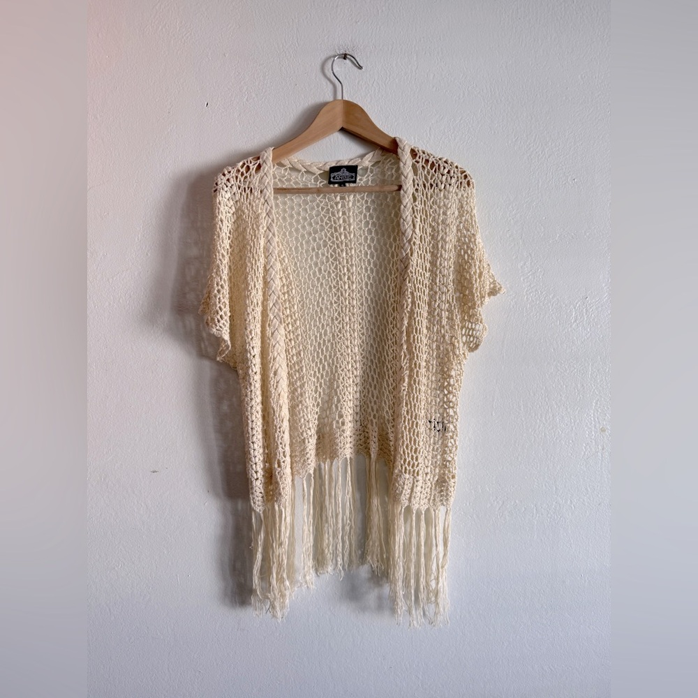 🍁50% Off RDY 4 Fall Sale ANGIE Fringed Crochet Short Sleeve Open Cardigan